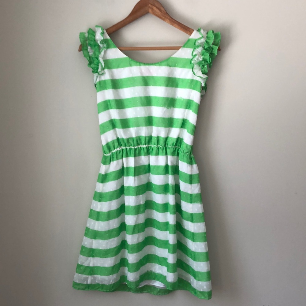 Lilly Pulitzer Green Stripe Ruffle Sleeve Dress - Picture 5 of 7